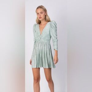 Sabina Musayev Mint Green Pleated Mini Dress
